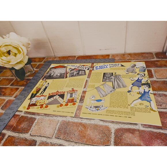 1944 "Give Them A Gay Early Start" Vtg Print Ad for Craft Patterns - 2-Pages - Picture 6 of 7